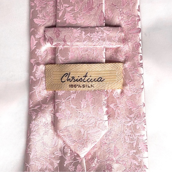 Pink on Baby Pink Floral Patterned Silk Tie - Picture 3 of 3